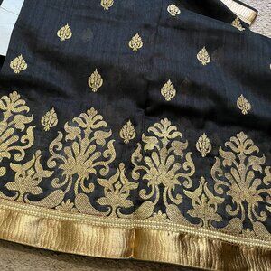 Black Indian Silk saree - Tussar silk saree with Heavy embroidery work Item desc